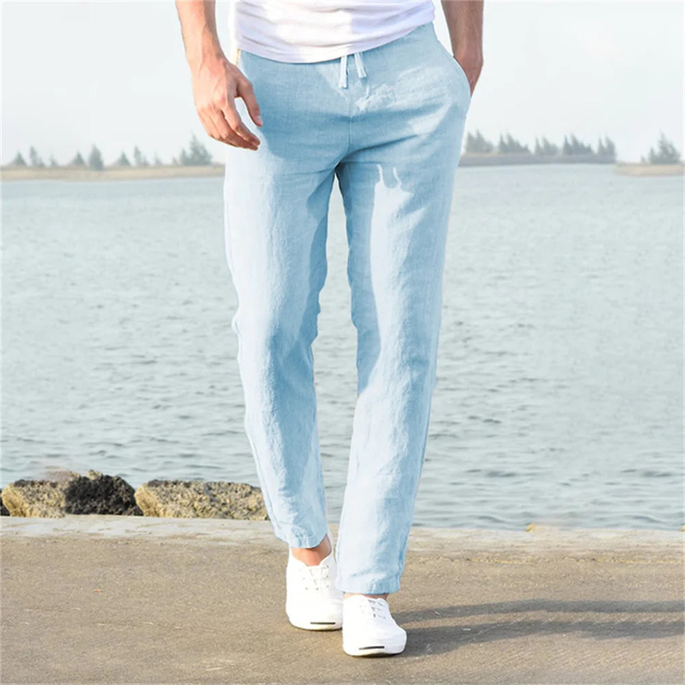 Men's Cotton Linen Pants Elastic Waist Everyday Comfort