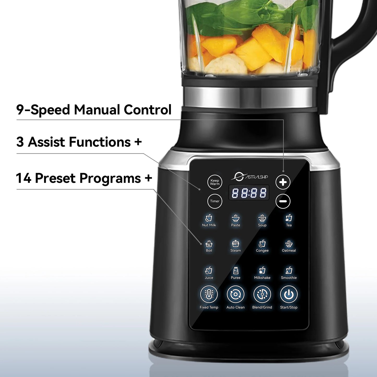 Astralship ASH01-B 1500W High Speed Countertop Blender 14 Presets Auto Clean