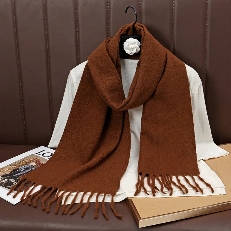 Runmeifacn Warm Cashmere Scarf For Women Solid Knit Wrap