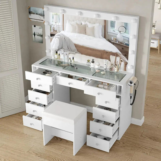 General Use Vanity Desk With Mirror And 12 LED Lights