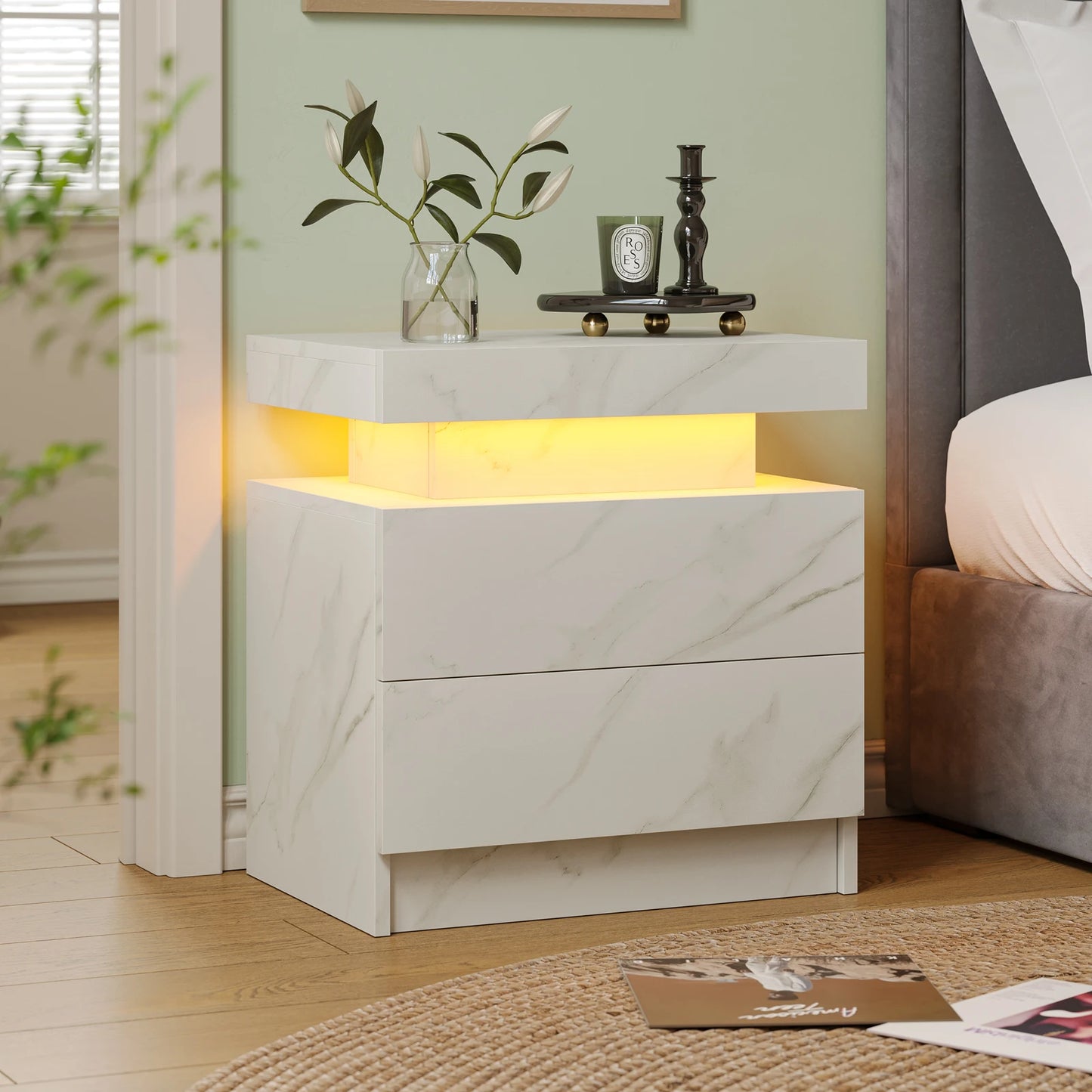 Cubehom LED Nightstands With 2 Drawers RGB Lighting