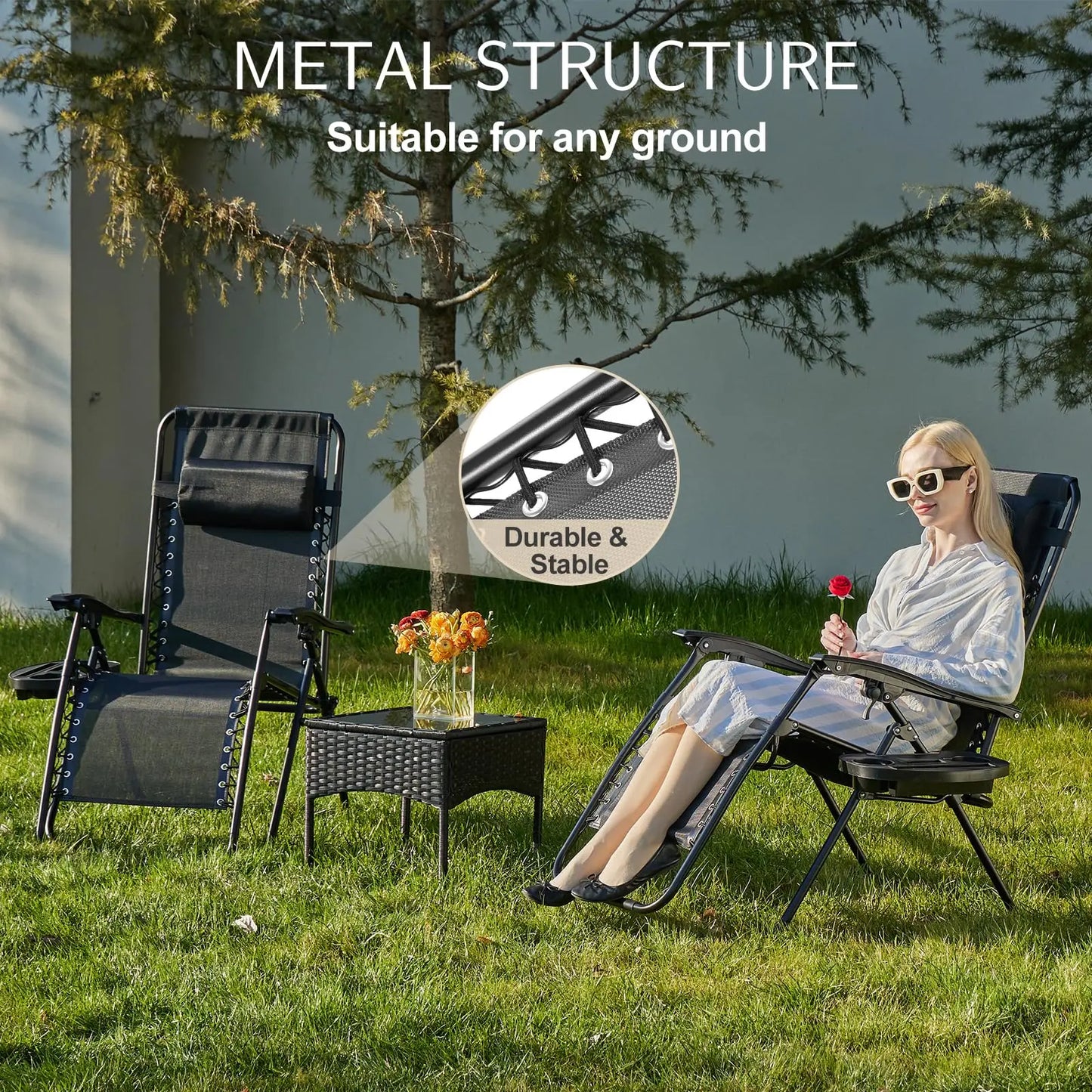 JHK Zero Gravity Portable Recliner Set Lounge Chairs