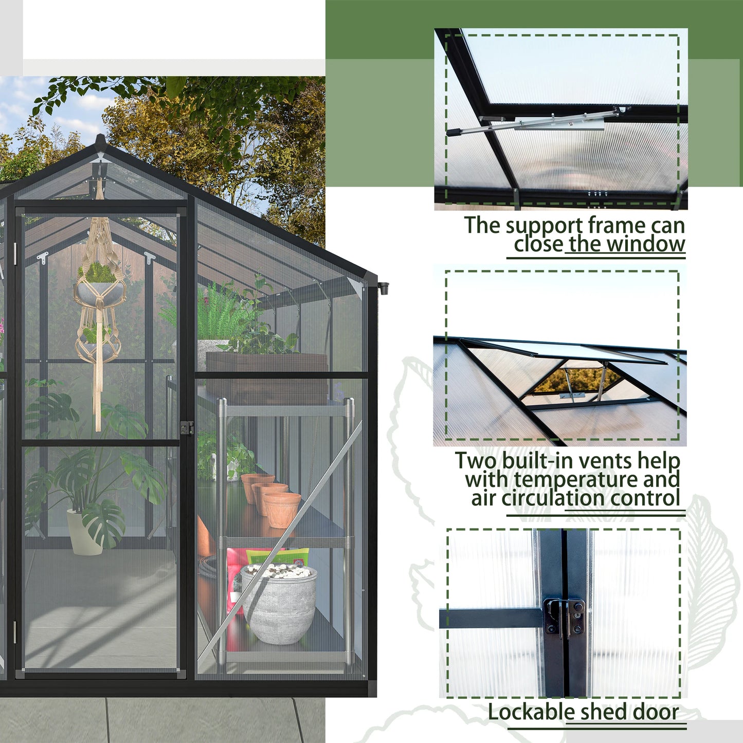 LZBEITEM Polycarbonate Greenhouse With Heavy Duty Aluminum Frame Walk-In Garden