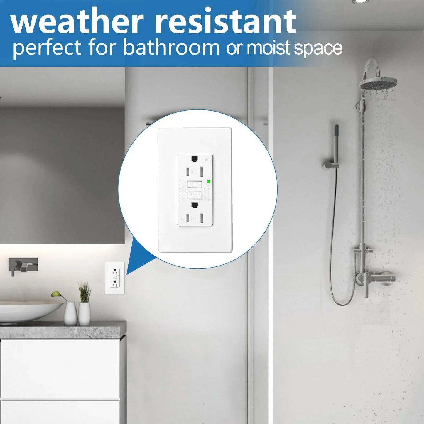 GFCI 15A Weather-Resistant Tamper-Resistant Wall Outlet With LED Indicator