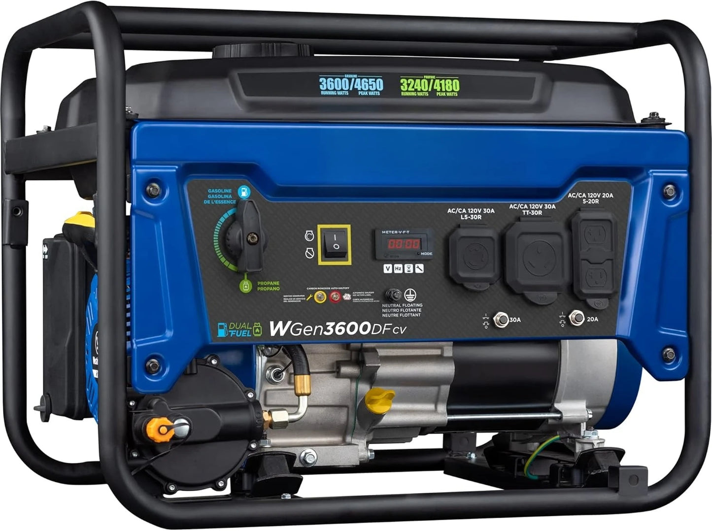Dual Fuel Portable Generator 4650 Peak Watts RV Ready 30A