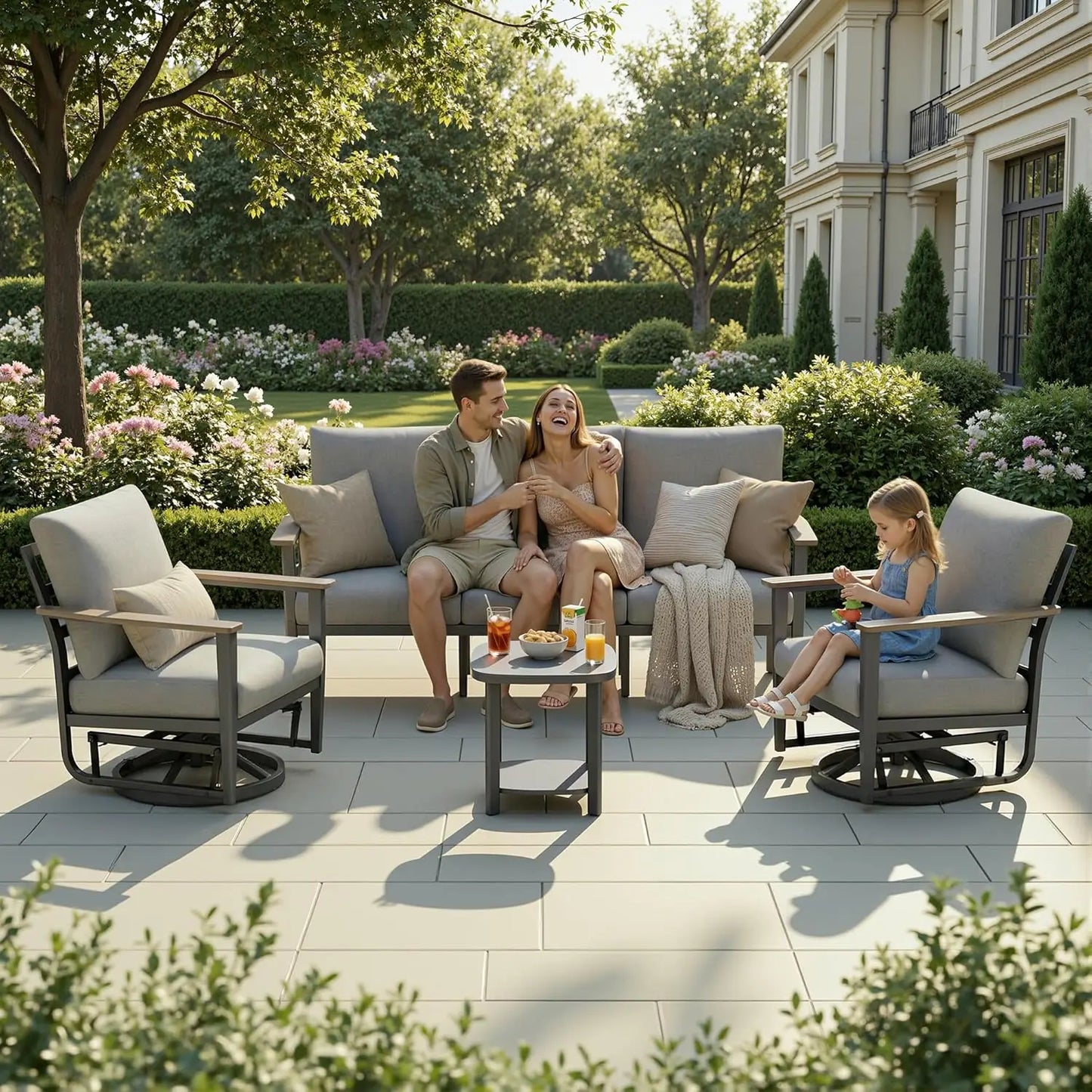 Aluminum Outdoor Patio Conversation Set With Swivel Rocking