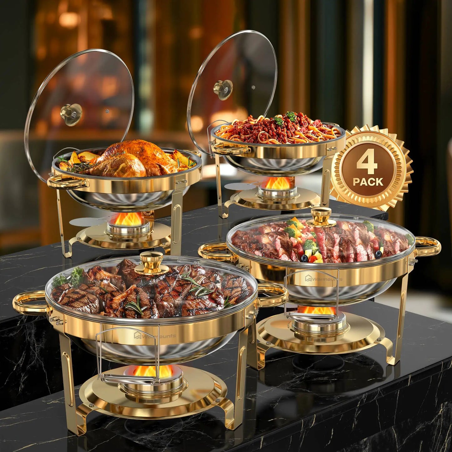 Round Stainless Steel Chafing Dishes Set For Buffet Parties