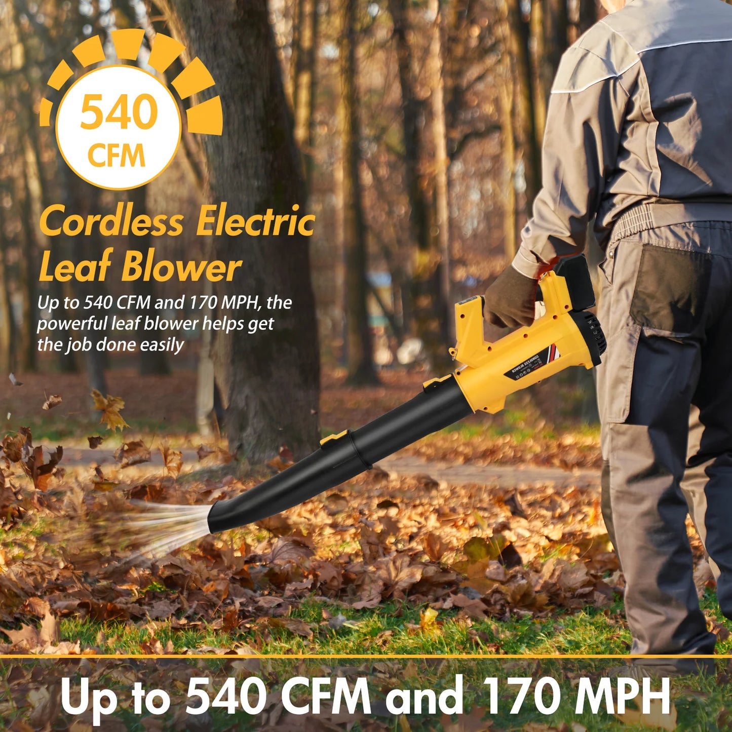 Cordless 21V Leaf Blower With 2 Batteries 170MPH High Power