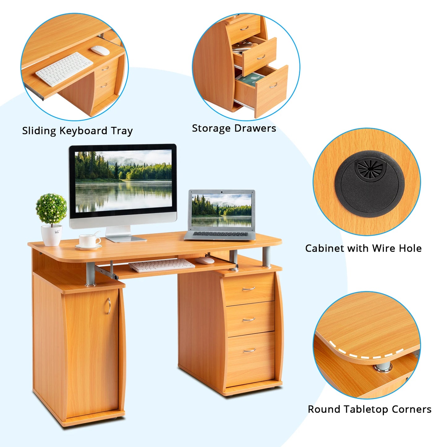 General Use MDF Computer Desk With 1 Door And 3 Drawers