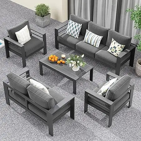 Aluminum Outdoor Patio Furniture Set Seven Seat Modern Conversation
