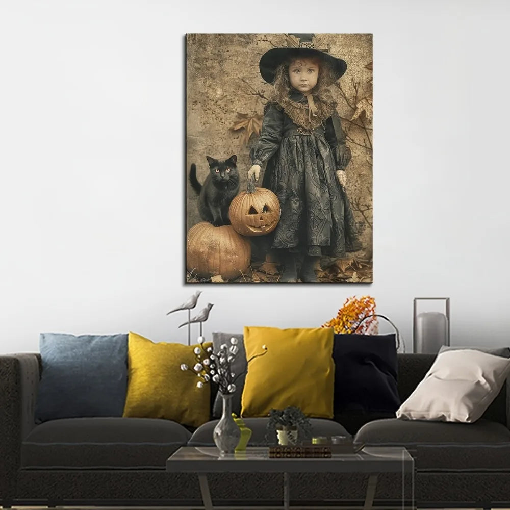 Hign-concerned Solid Wood Frame Halloween Witch Cat Decor