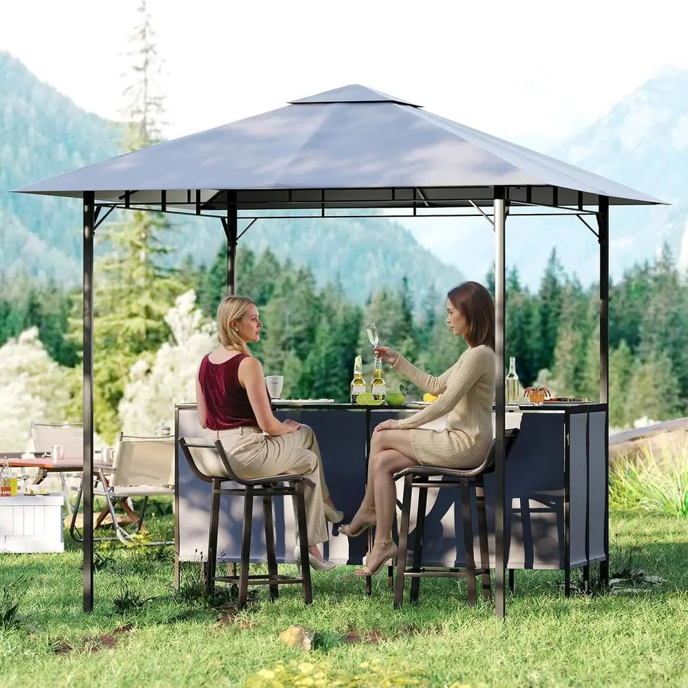 MKDK 3 Piece Patio Bar Set Double-Tier Gazebo And Stools