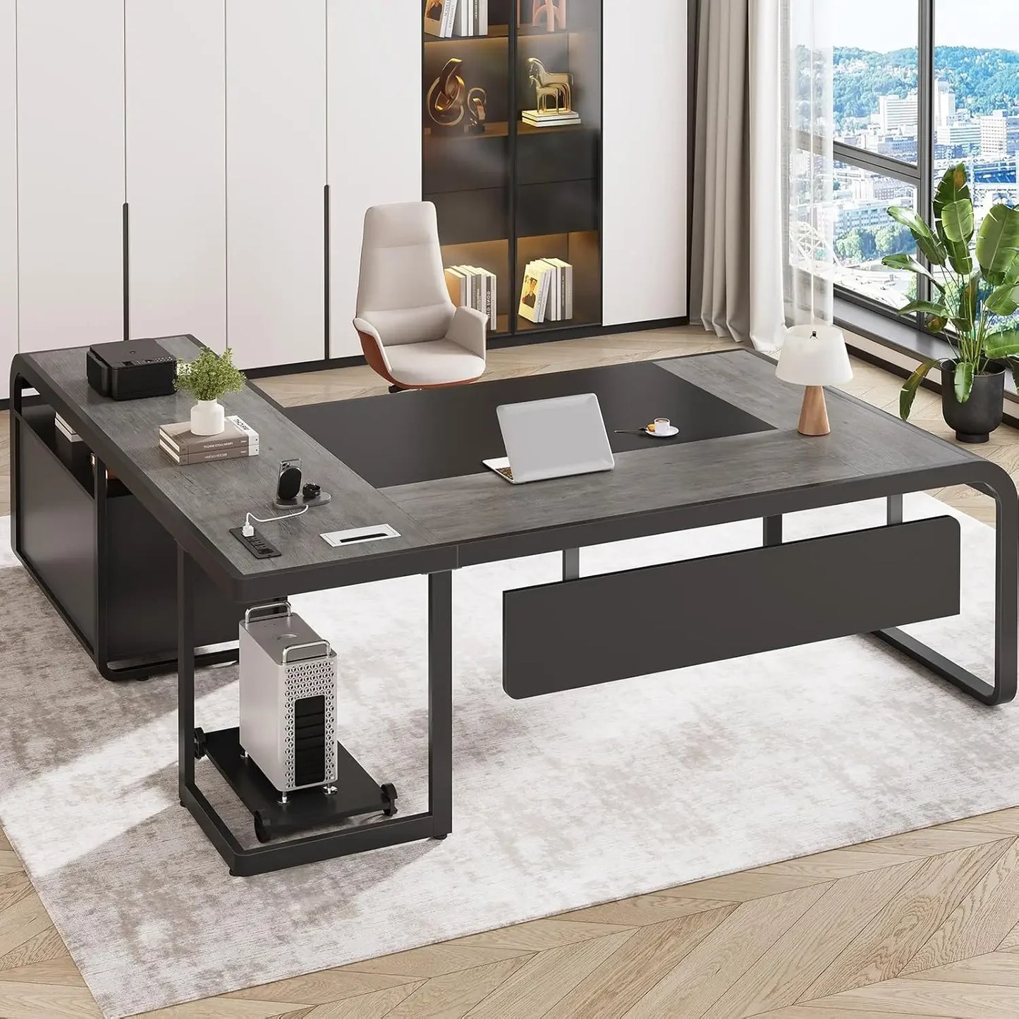 XMSJ L Shaped Executive Desk With Drawers Office Desk