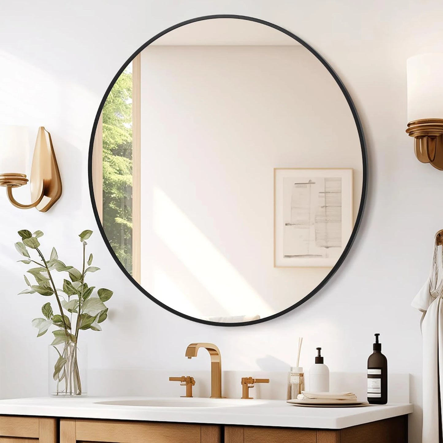 HiMISS Aluminum Alloy Bathroom Mirror Resin Frame Hanging