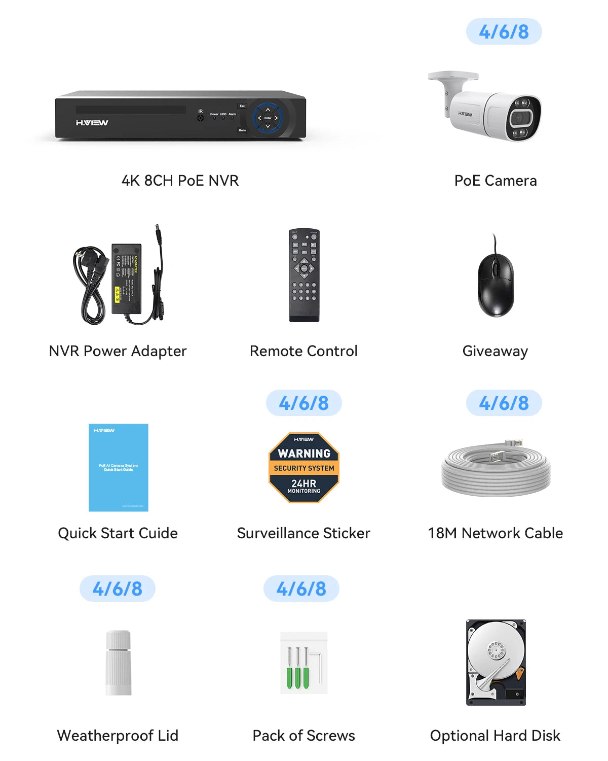 H.VIEW 4K 8CH POE CCTV Security Camera System NVR Kit XMEye