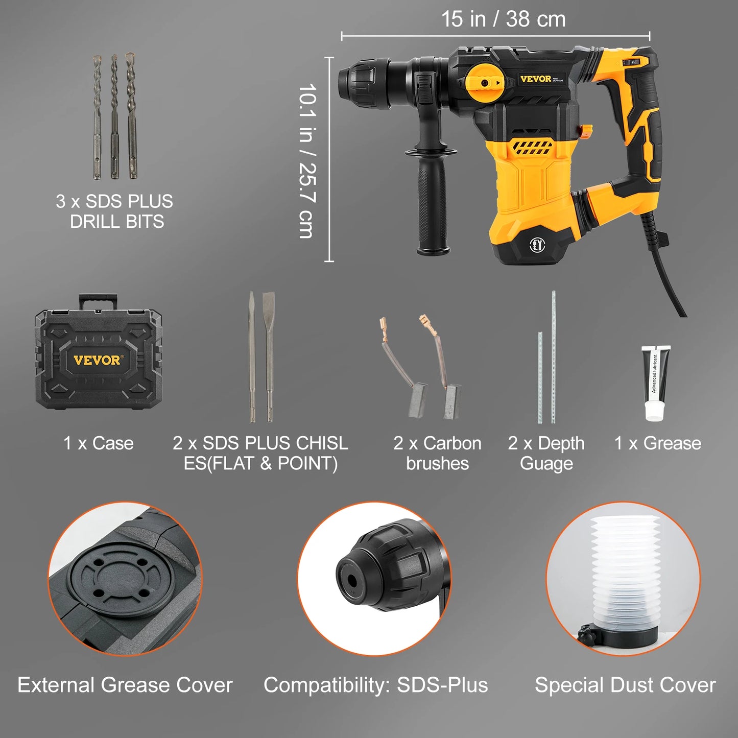 SucceBuy 1500W Corded Rotary Hammer Drill 4 Modes Demolition