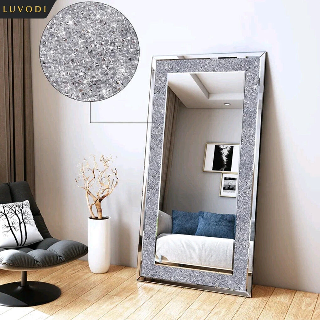LUVODI Rhinestone Frameless Vanity Mirror Wall Mounted