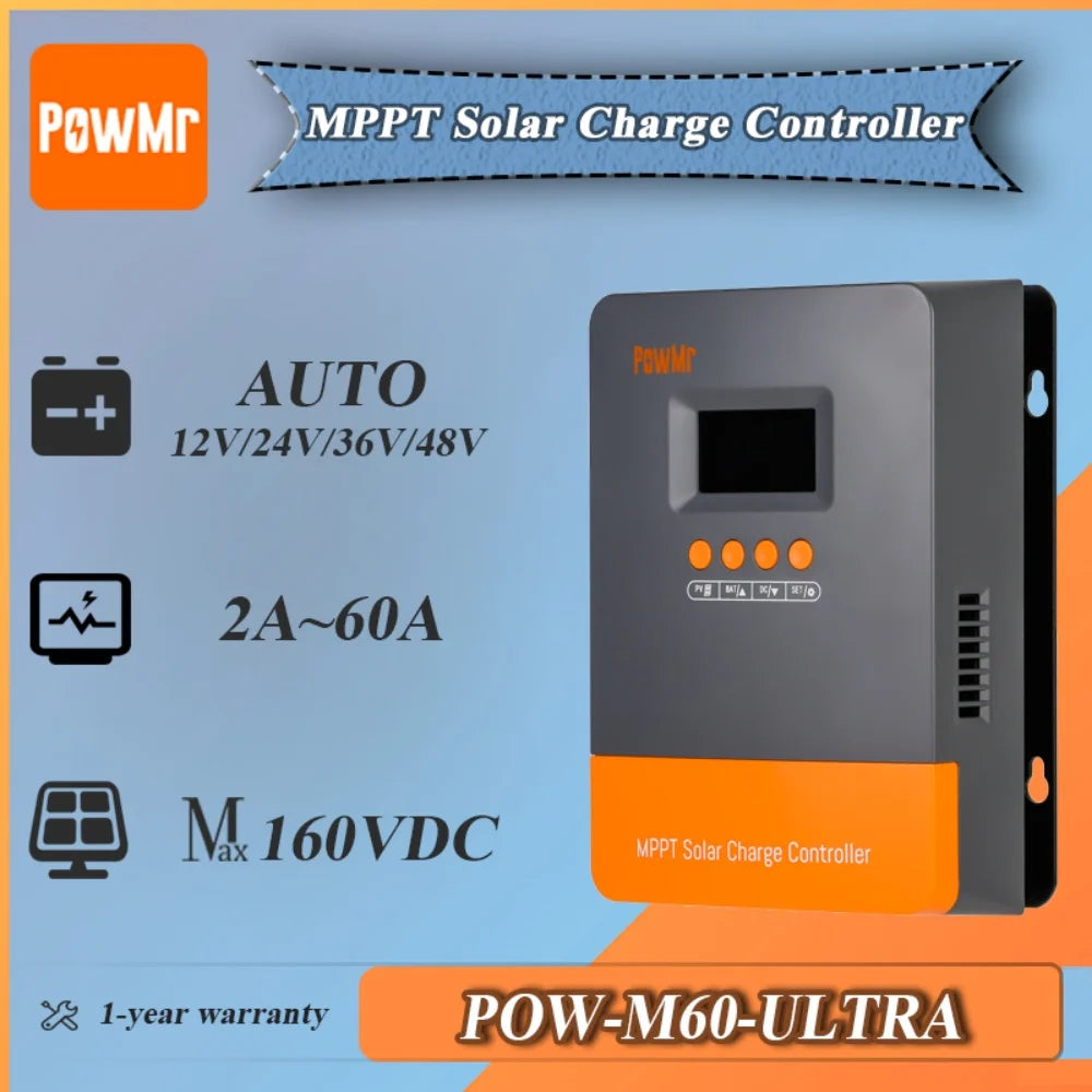 PowMr MPPT Solar Charge Controller 60A PV160V For Solar Home