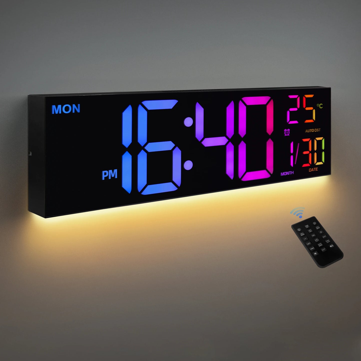 Digital Wall Clock with Large LED Display, Remote, Alarm, Temperature