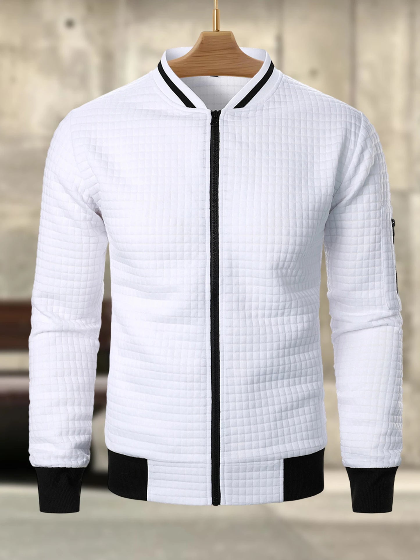 Guangdong Men Casual Fit Zipper Up Lightweight Stand Collar Jacket Contrast