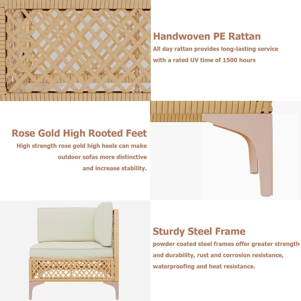 Outdoor Wicker Patio Furniture Set with Boho Sectional Sofa and Glass Coffee Table