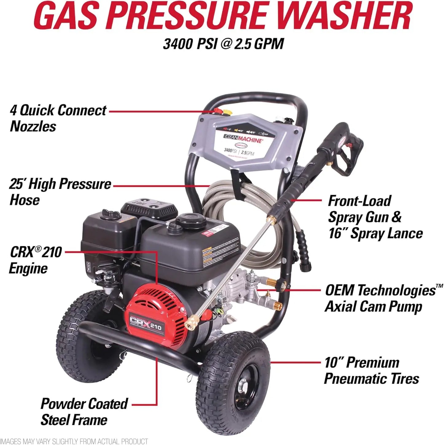 XMSJ 3400 PSI Gas Pressure Washer CRX Engine 2.5 GPM