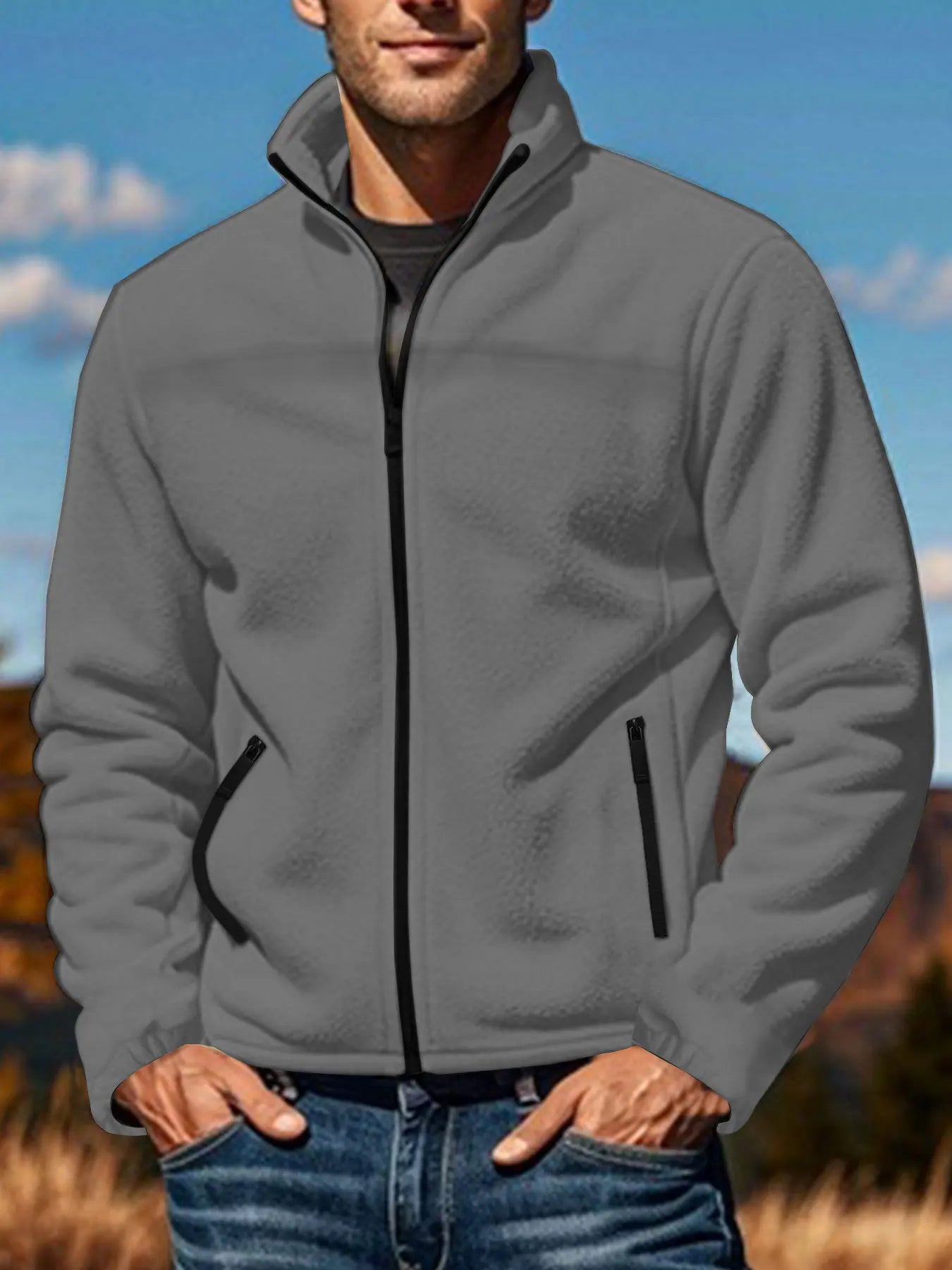 Zhejiang Fleece Jacket For Men Outdoor Zip Stand Collar
