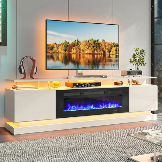 Modern Fireplace TV Stand Entertainment Center With Storage