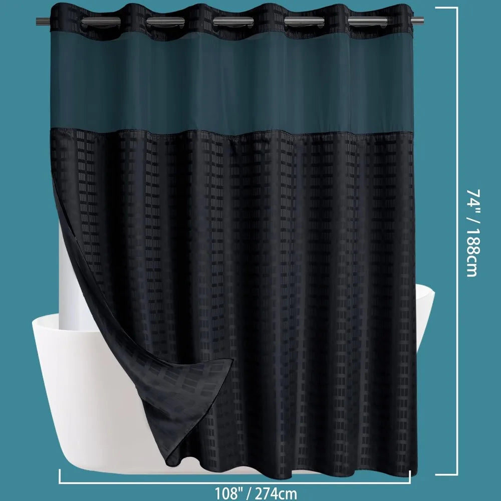 Checkblack Extra Wide Shower Curtain With Snap In Liner