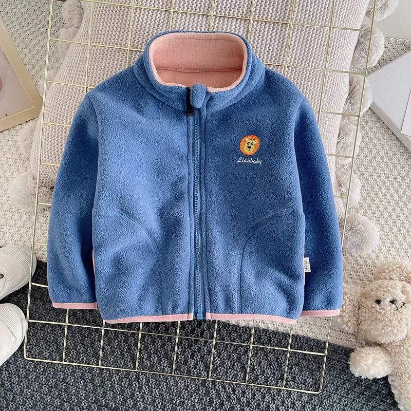 SEUONMCN Polar Fleece Hooded Cardigan Jacket For Kids Winter