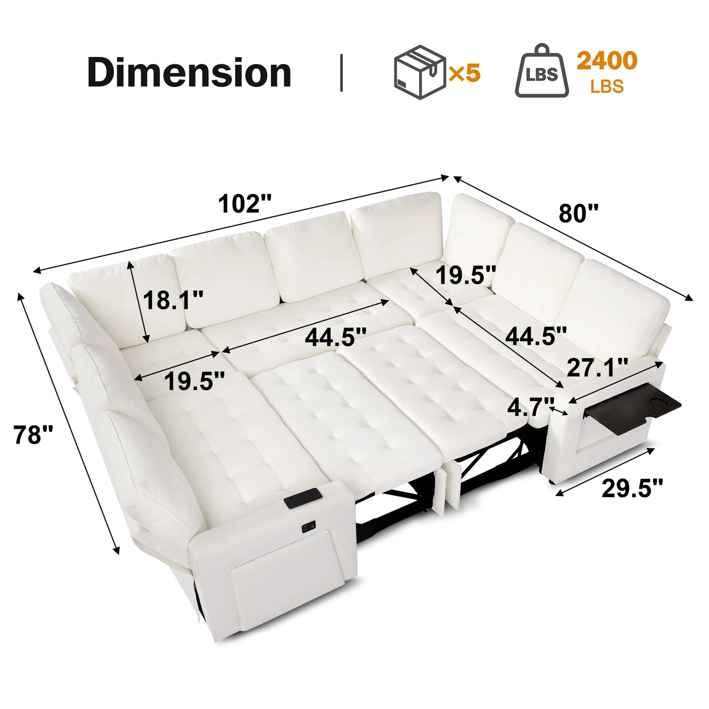 Hcore U Shaped Modular Sectional Sofa With Pull Out Bed