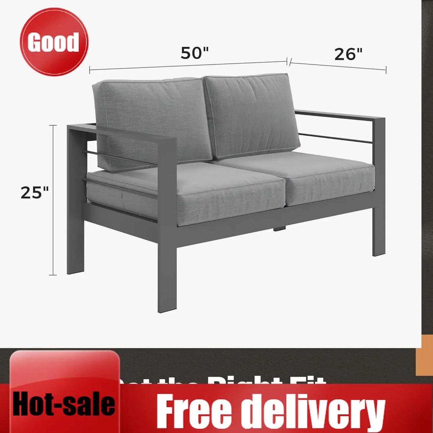 Outdoor Loveseat Aluminum Patio Furniture Sofa All Weather Metal Couch