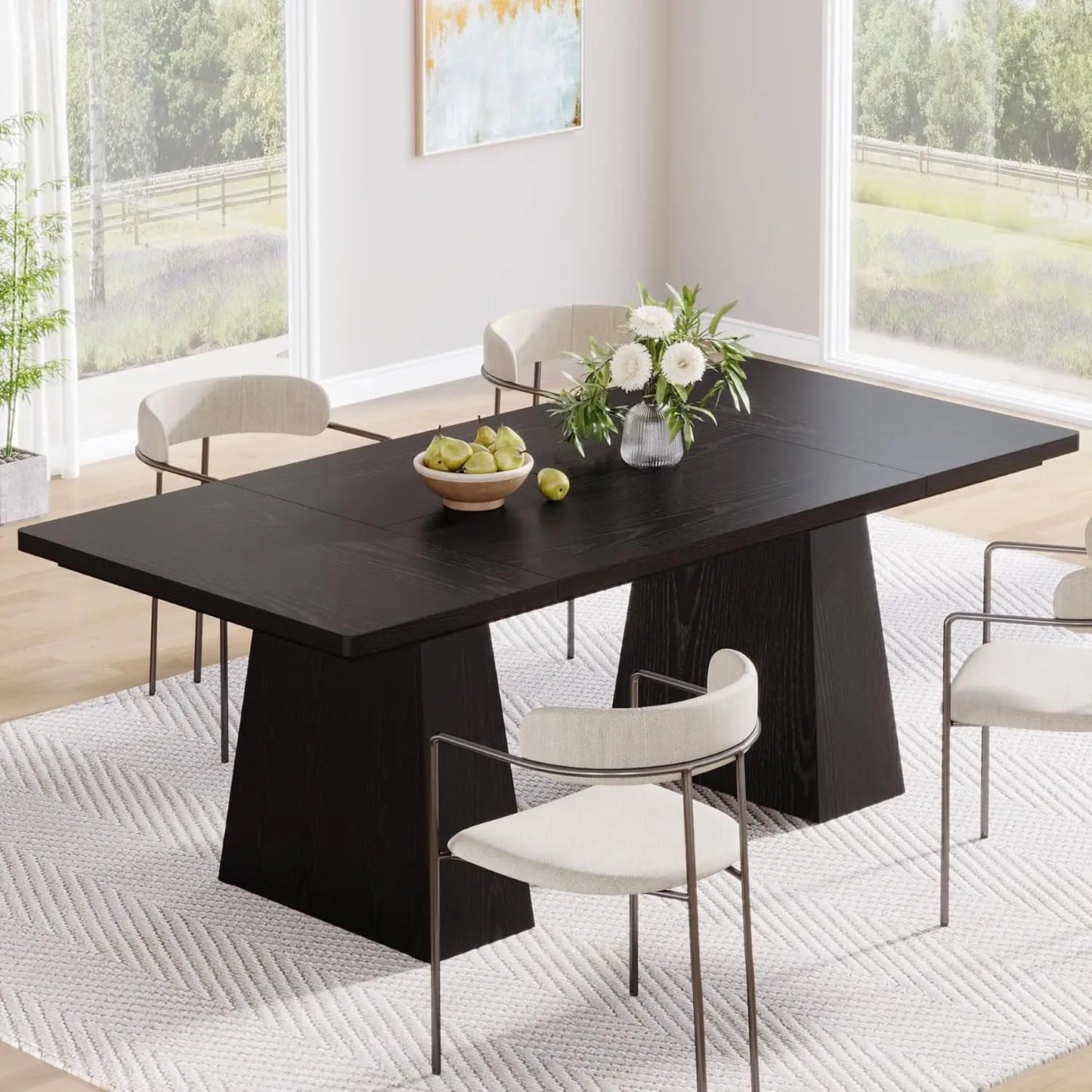Little Tree Modern Dining Table With Tapered Wood Legs For Kitchen Living Room