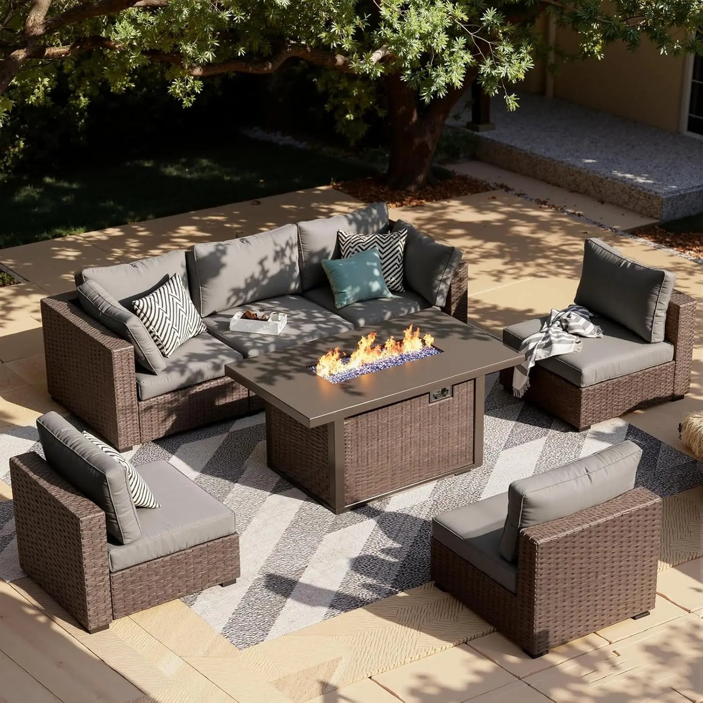 XIAOLANG Outdoor Sectional Patio Furniture Set With Fire Pit Table