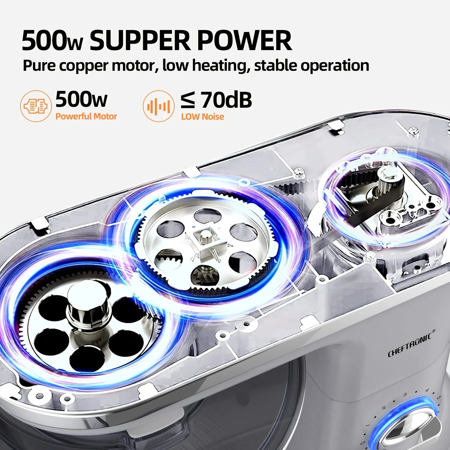 Cheftronic Stand Mixer Tilt Head 500W 6+ Speed US Plug