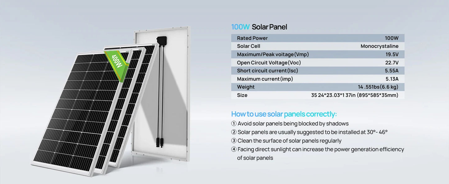Eco-Worthy RV Solar Kit 4x100W Panels MPPT Battery