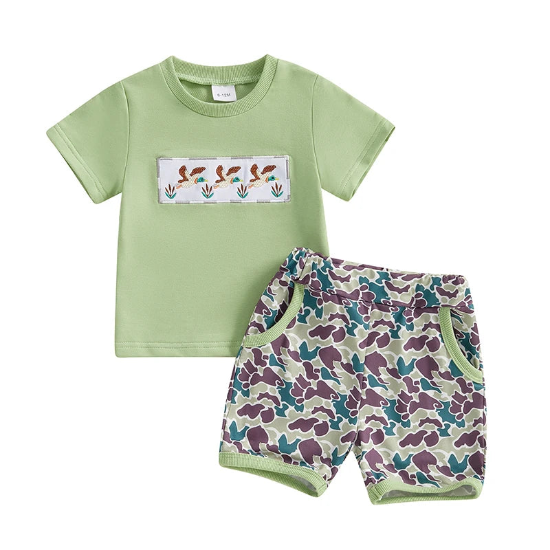 Toddler Boys Animal Print T Shirt And Camo Shorts Set