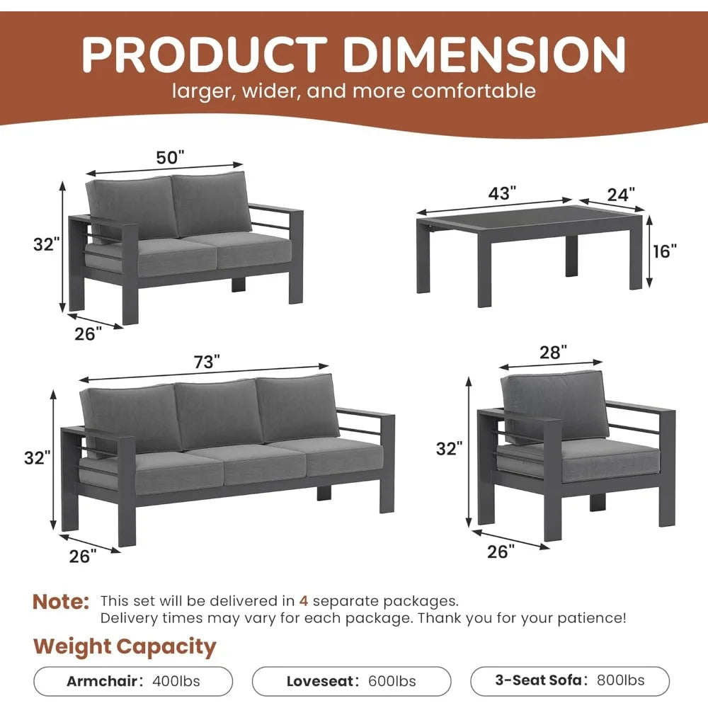 Aluminum Outdoor Patio Furniture Set Seven Seat Modern Conversation