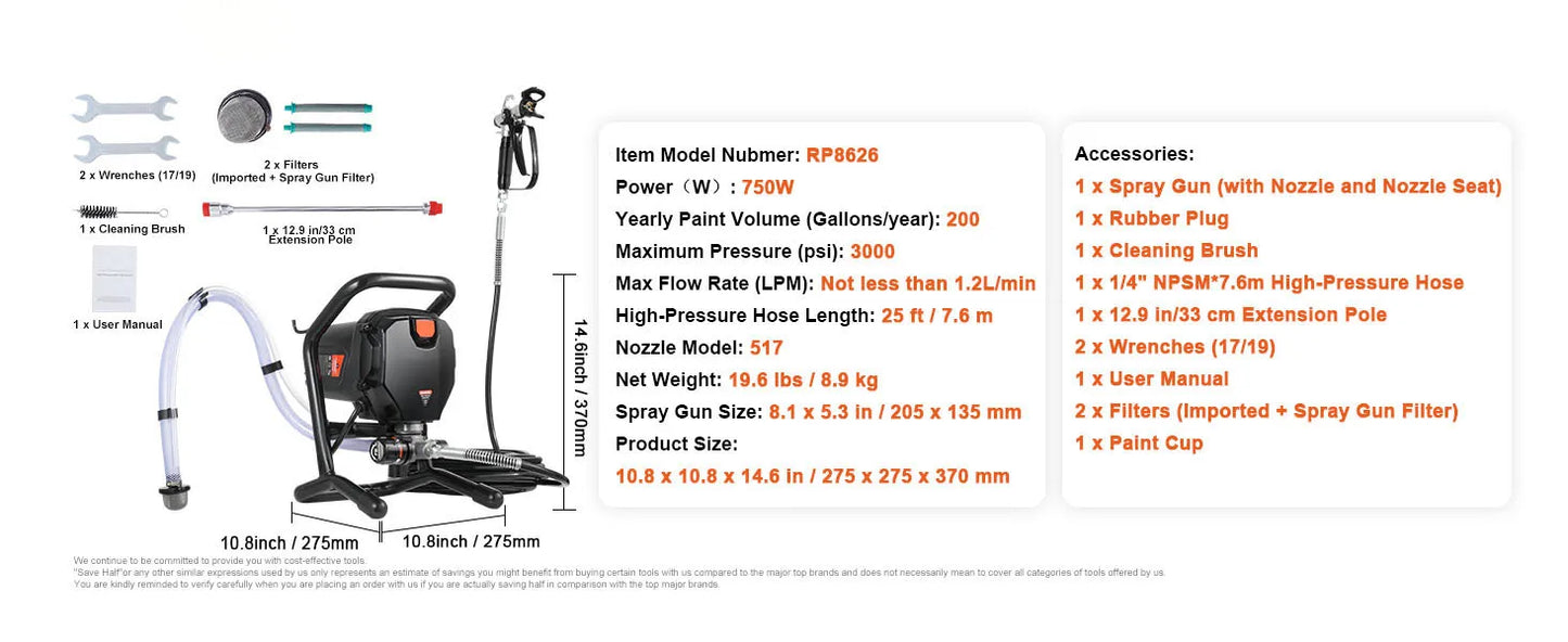 SucceBuy Airless Paint Sprayer 750W 3000 PSI High Efficiency Electric