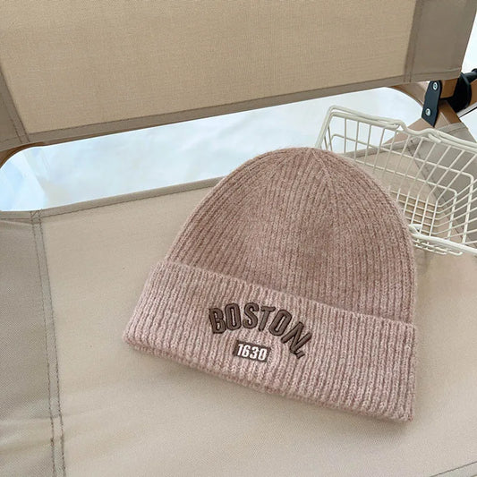 Letter Embroidered Unisex Kids Beanie Cap Winter Knit Acrylic Hat
