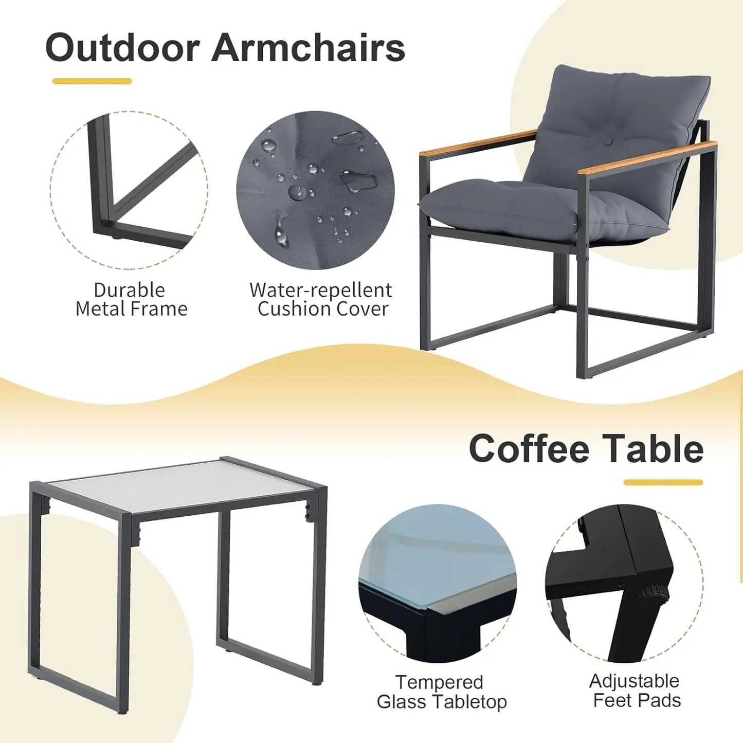 Outdoor Patio Furniture Set 3 Piece With Table And Chairs