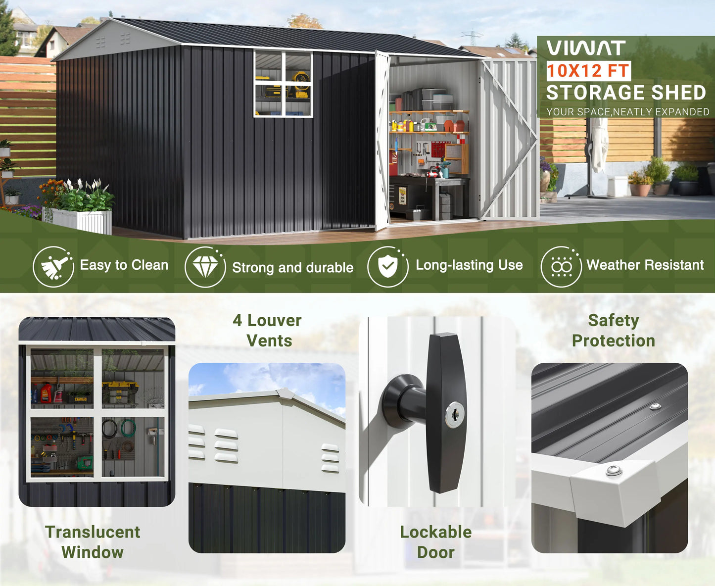 Polar Aurora Outdoor Metal Storage Shed With Windows Lockable