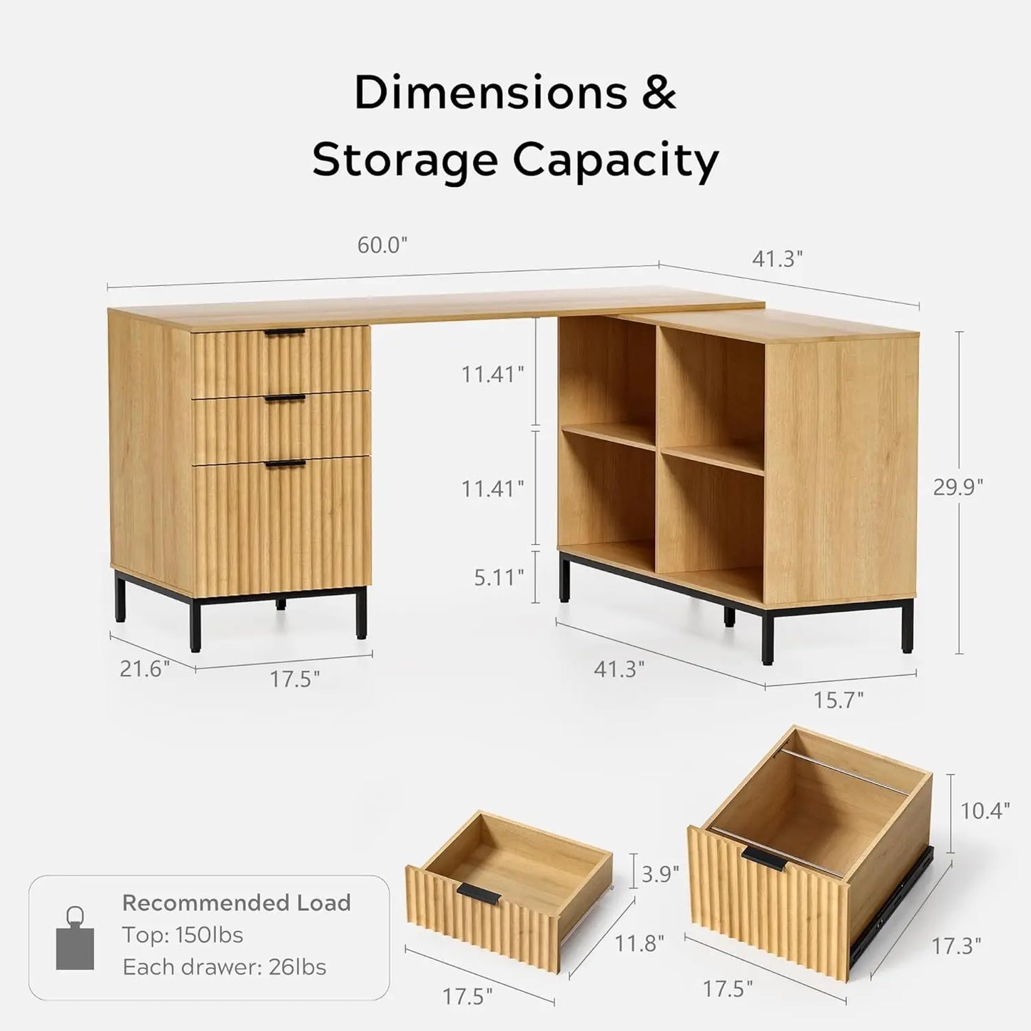 Hign-concerned Fluted Executive Desk With File Drawer