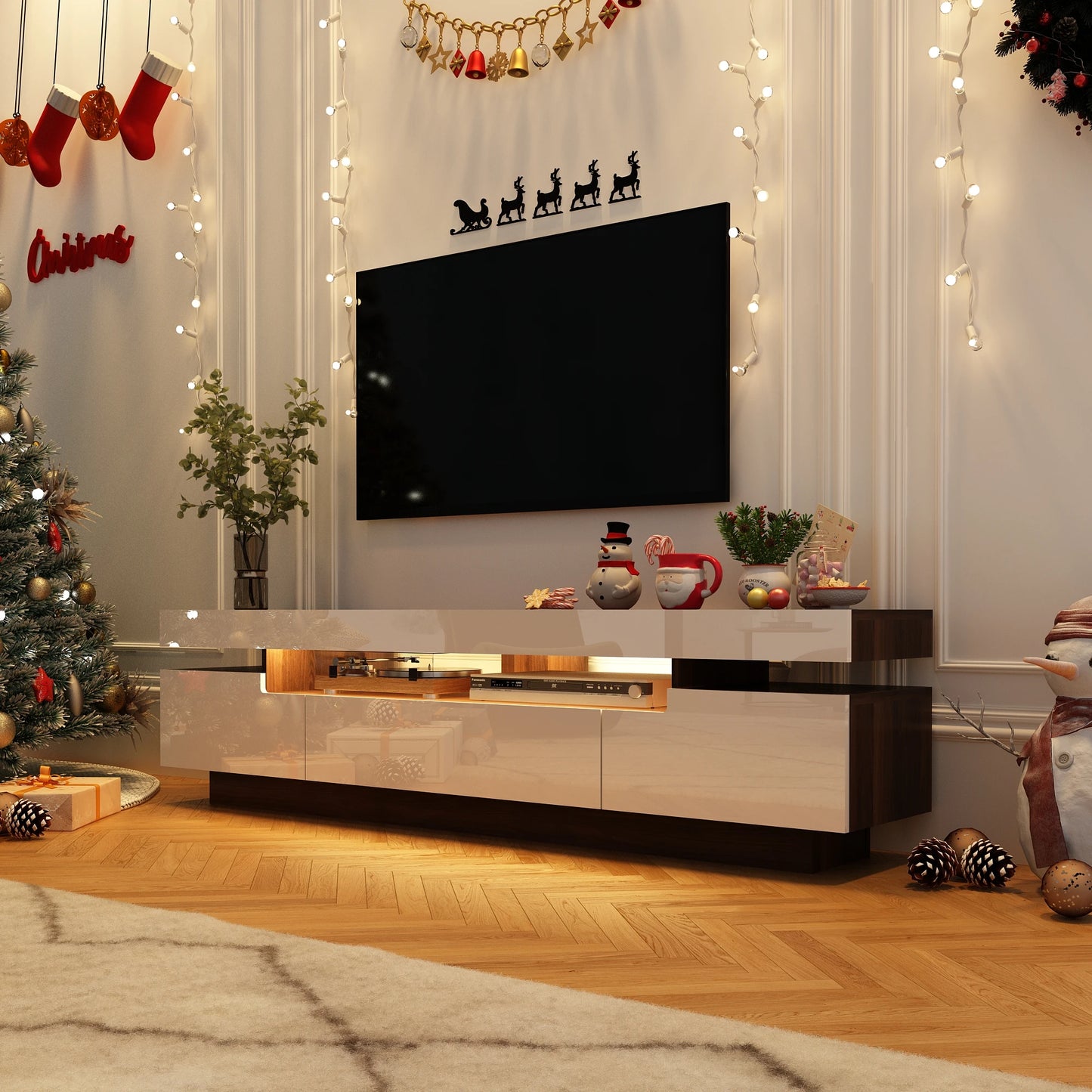 QiaoShiRen LED TV Stand Modern Entertainment Center With Storage