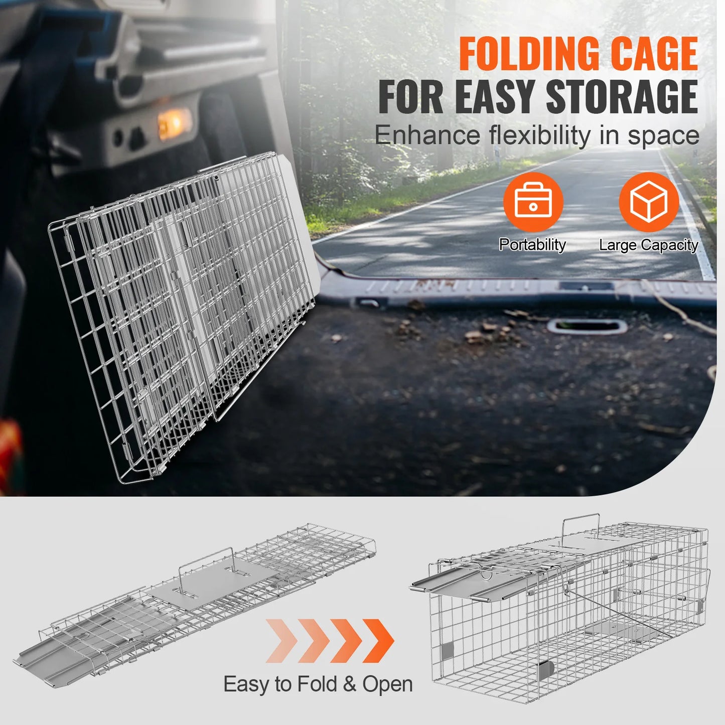 SucceBuy Foldable Live Animal Cage Trap with Handle for Cats