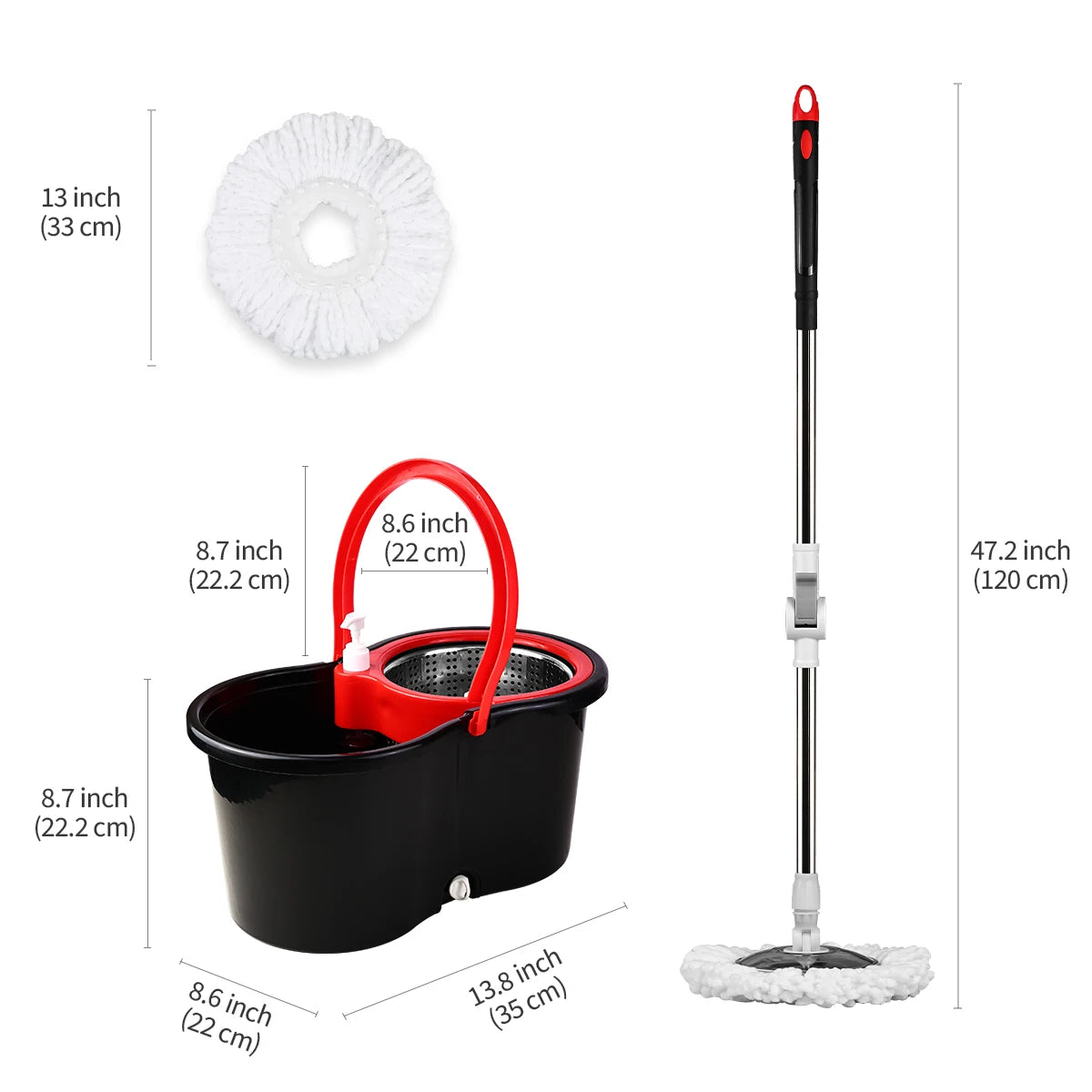 360 Degree Spin Mop System With Self Cleaning Bucket Heads