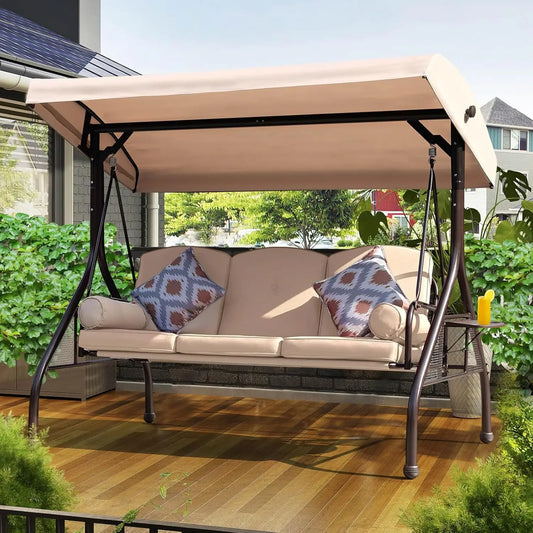 XMSJ Patio 3 Seat Outdoor Swing With Adjustable Canopy