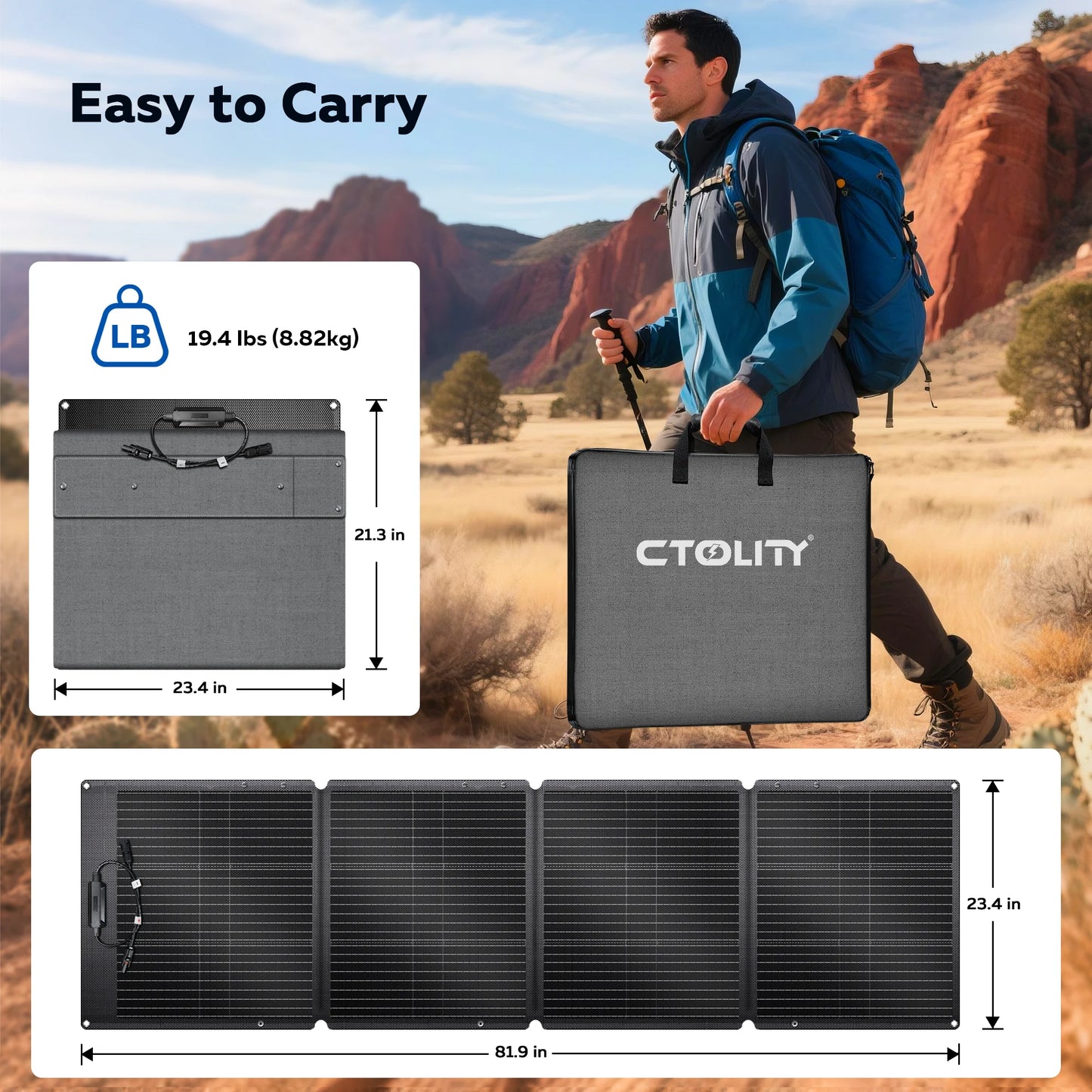 CTOLITY 200W Flexible ETFE Solar Panel Foldable 12V To 24V