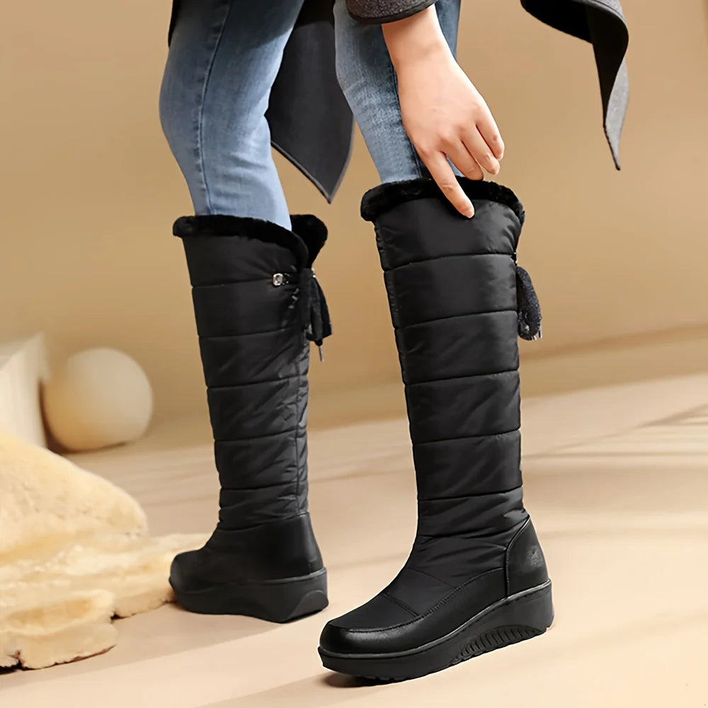 Women Fuzzy Faux Fur Winter Snow Boots Platform Wedges Waterproof