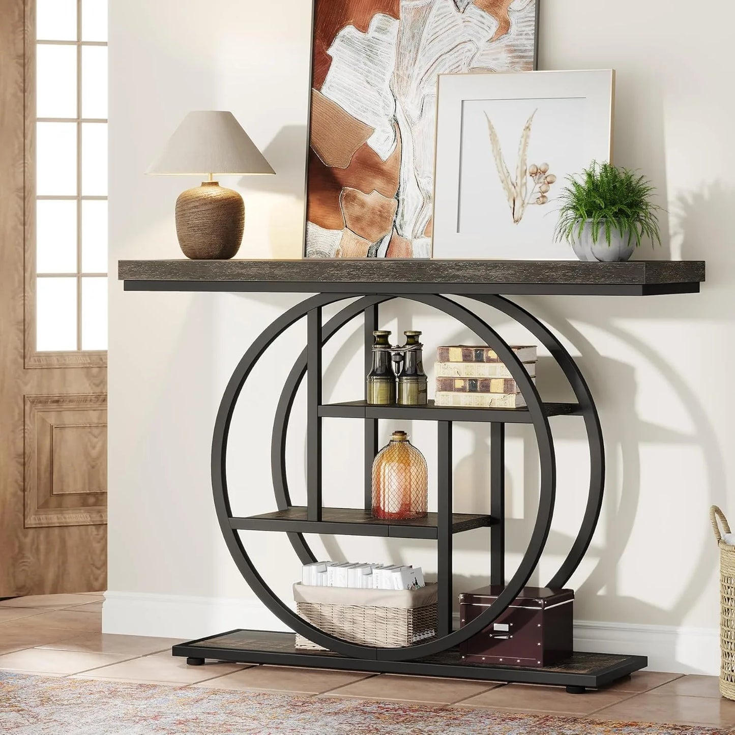 LITTLE TREE Industrial Console Table With Storage Shelves